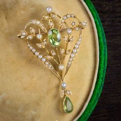 Art Deco Oval & Pear Cut Peridot Sapphire Brooch