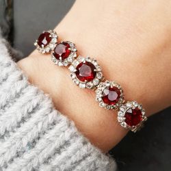 Halo Garnet Sapphire Round Cut Tennis Bracelet For Women