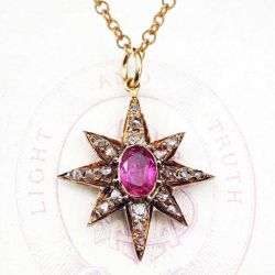 Star Design Ruby Sapphire Oval Cut Pendant Necklace