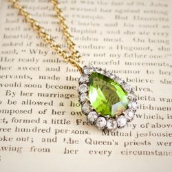 Vintage Two Tone Peridot Sapphire Pear Cut Pendant Necklace