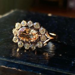 Halo Champagne Sapphire Oval Cut Engagement Ring For Women