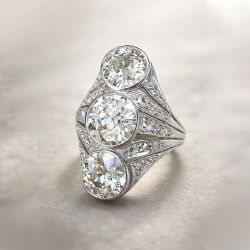 Art Deco Split Shank White Sapphire Engagement Ring For Women