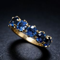 Classic Blue Sapphire Round Cut Half Eternity Wedding Band