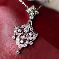 Art Deco White Sapphire Round Cut Pendant Necklace For Women