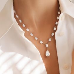 Fashion White Sapphire Pear & Baguette Cut Pendant Necklace
