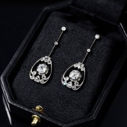 Vintage White Sapphire Round Cut Drop Earrings For Women