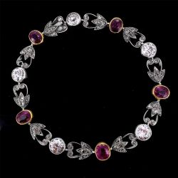Art Deco Ruby & White Sapphire Oval & Round Cut Tennis Bracelet For Women