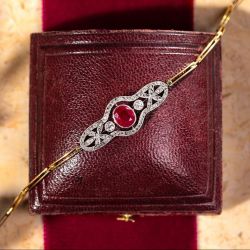 Two Tone Art Deco Ruby sapphire Cushion Cut Bracelet