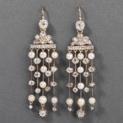 Vintage Two Tone White Sapphire & Pearl Round Cut Drop Earrings For Women