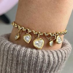 Unique Bezel White Sapphire Heart Cut Golden Bracelet For Women