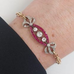 Antique Two Tone White & Ruby Sapphire Round Cut Bracelet For Women