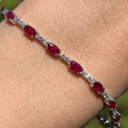 Classic Ruby & White Sapphire Oval Cut Tennis Bracelet