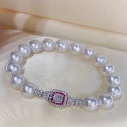Gorgeous White Sapphire & Pearl Oval Cut Bracelet For Women
