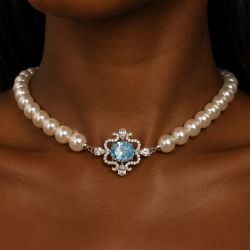 Gorgeous Pearl & Aquamarine Oval Cut Necklace For Women