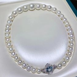 Gorgeous Pearl & Aquamarine Oval Cut Necklace For Women