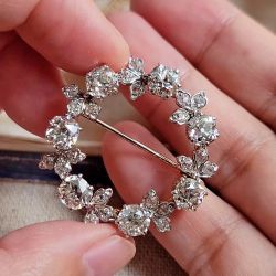 Antique White Sapphire Cushion Cut Laurel Brooch For Women