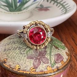 Art Deco Two Tone Ruby Sapphire Round Cut Engagement Ring For Women