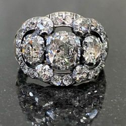 Vintage Halo White Sapphire Cushion Cut Two Tone Engagement Ring