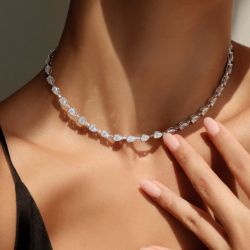 Fashion White Sapphire Pear Cut Tennis Necklace For Women