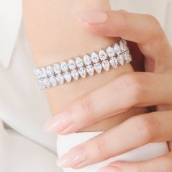 Fashion Double Row White Sapphire Pear Cut Tennis Bracelet For Women