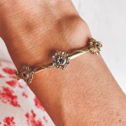 Vintage Golden Blue Sapphire Round Cut Bangle Bracelet For Women