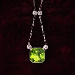 Art Deco Peridot Sapphire Asscher Cut Pendant Necklace For Women