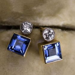 Classic Two Tone Blue & White Sapphire Asscher Cut Drop Earrings For Women 