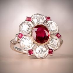 Art Deco Ruby & White Sapphire Round Cut Engagement Ring For Women