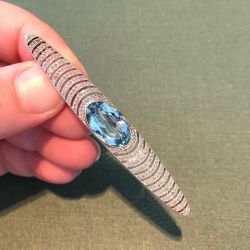 Unique Aquamarine & White Sapphire Oval Cut Brooch