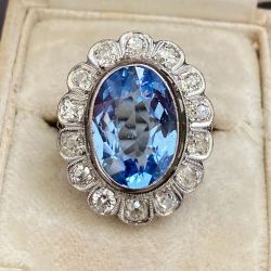 Vintage Halo Blue Sapphire Oval Cut Engagement Ring For Women