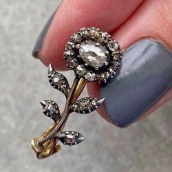 Vintage Flower Design White Sapphire Oval Cut Two Tone Brooch