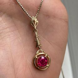 Art Deco Golden Ruby Sapphire Round Cut Solitaire Pendant Necklace For Women