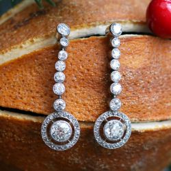 Vintage Halo White Sapphire Round Cut Drop Earrings For Women 