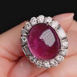 Vintage Halo Red & White Sapphire Oval Cut Engagement Ring For Women