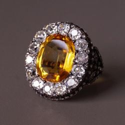 Vintage Halo Yellow Sapphire Cushion Cut Engagement Ring For Women
