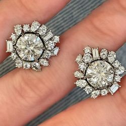 Halo White Sapphire Round Cut Stud Earrings For Women