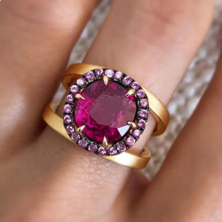Split Shank Two Tone Ruby Sapphire Round Cut Engagement Ring For Women