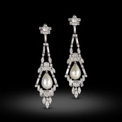Art Deco White Sapphire & Pearl Pear Cut Drop Earrings For Women