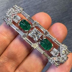 Vintage Emerald & White Sapphire Emerald & Asscher Cut Brooch