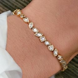 Golden Bezel White Sapphire Multi Cut Tennis Bracelet For Women