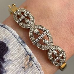 Vintage Two Tone White Sapphire Round Cut Bangle Bracelet