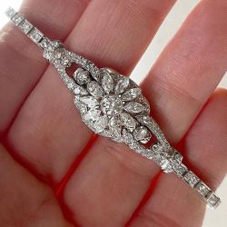 Art Deco White Sapphire Round & Marquise Cut Tennis Bracelet For Women