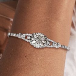 Art Deco White Sapphire Round & Marquise Cut Tennis Bracelet For Women