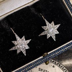 Antique Star Design White Sapphire Round Cut Drop Earrings For Women