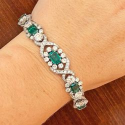 Art Deco Emerald & White Sapphire Emerald Cut Tennis Bracelet For Women