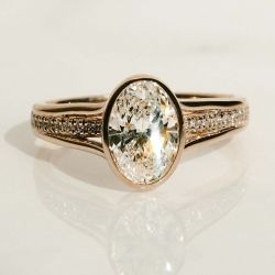 Golden Split Shank White Sapphire Oval Cut Engagement Ring For Women