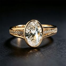 Golden Split Shank White Sapphire Oval Cut Engagement Ring For Women