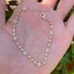 Unique Star Design White Sapphire Round Cut Golden Tennis Bracelet