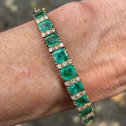 Vintage Golden Emerald & White Sapphire Emerald Cut Tennis Bracelet For Women