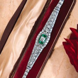 Art Deco White & Emerald Sapphire Round & Marquise Cut Tennis Bracelet